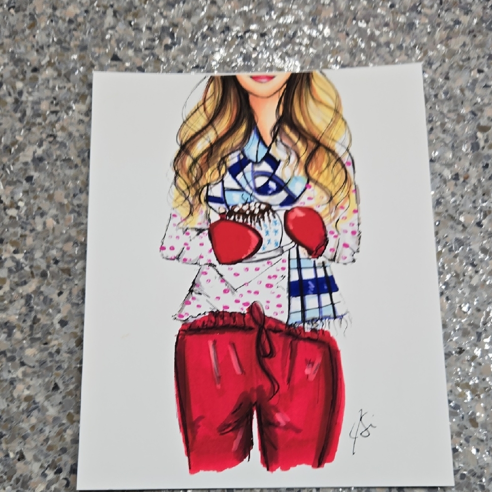 Fashion Illustration with Red Pants and Scarf Melsy's Illustrations